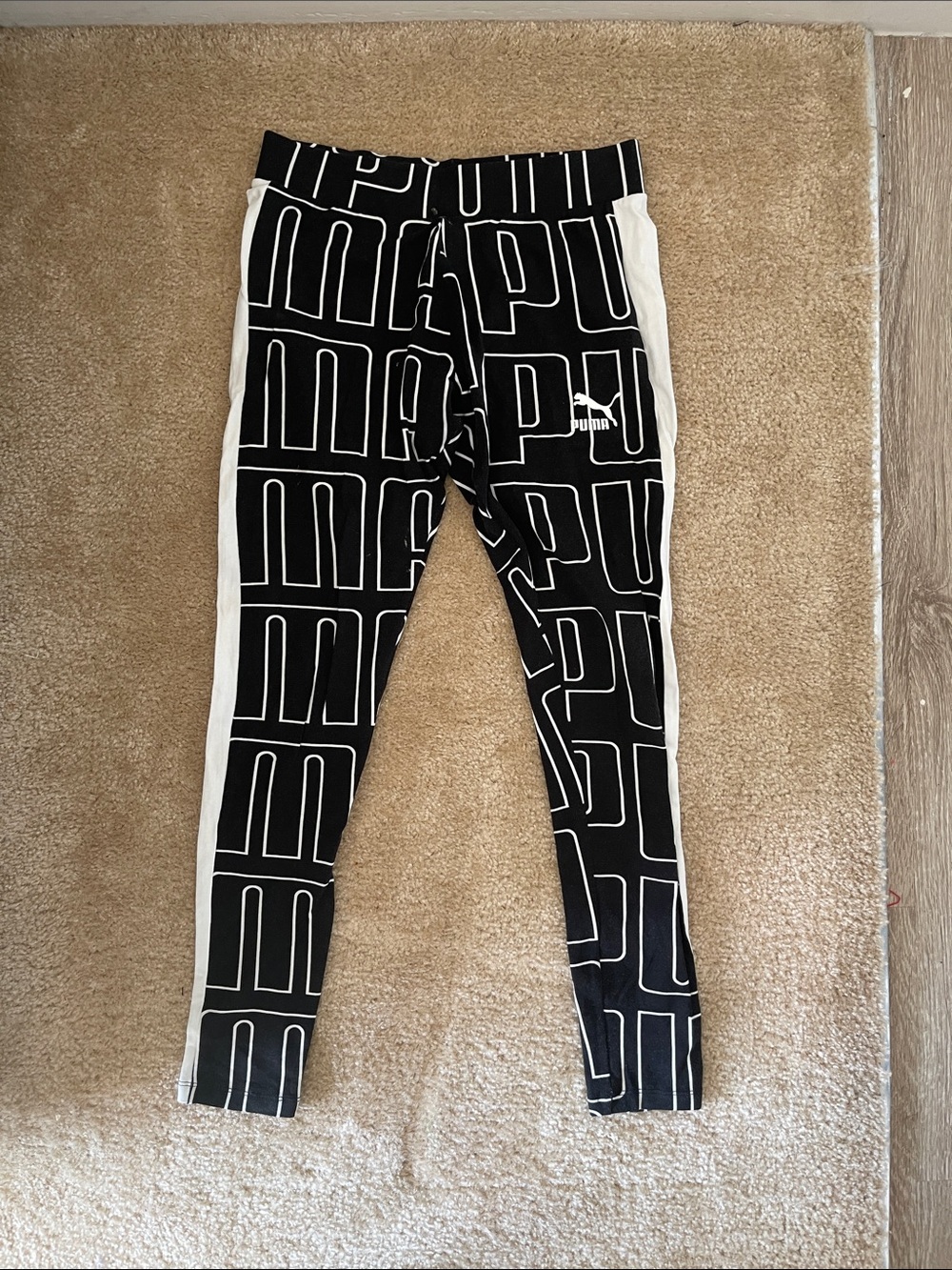 Puma Black and White Logo-Print Girls' Leggings
